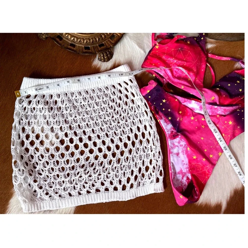 White Crochet Fishnet Swim Cover Up Skirt XS Bikini Cover Beach Pool‎ Resort